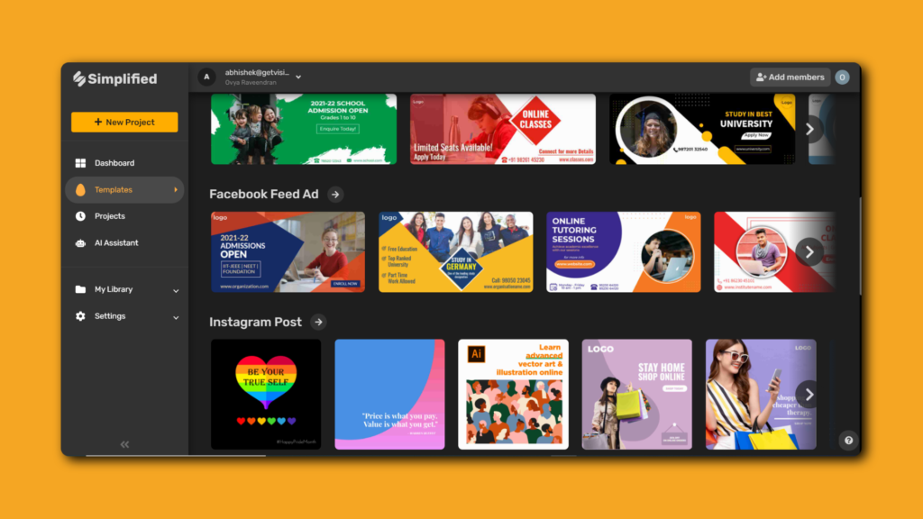 Simplified templates page