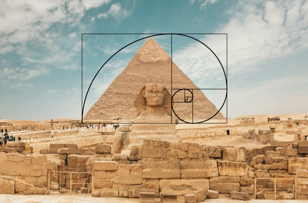 Pyramids with golden spiral