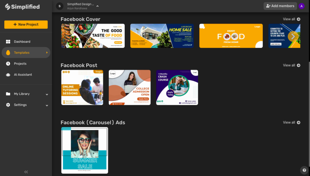 simplied facebook ad templates