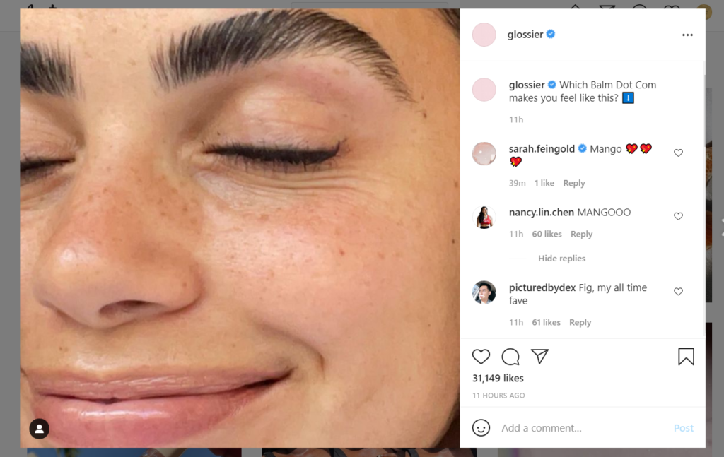 glossier Instagram caption