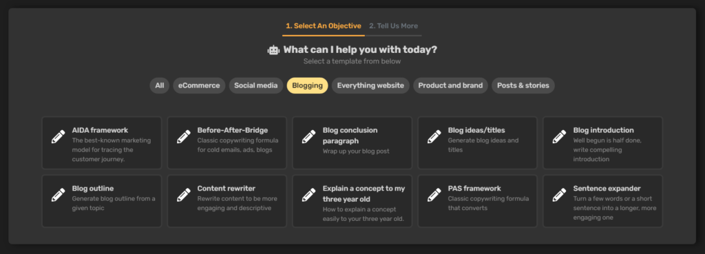 Simplified's AI blogging templates