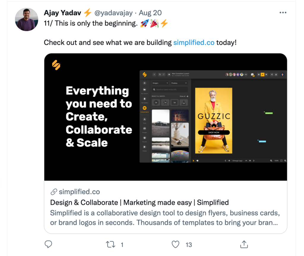 AjayYadav Simplified link on Twitter Open Graph Image example