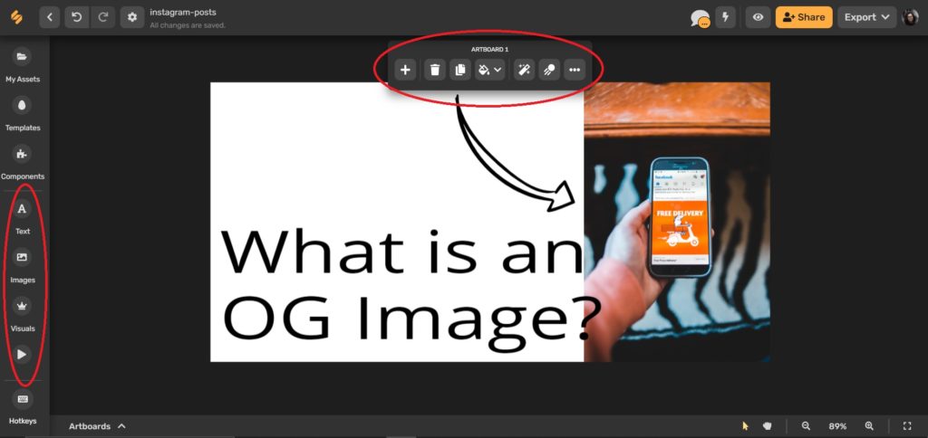 Simplified's Open Graph Image, magic resize edit options