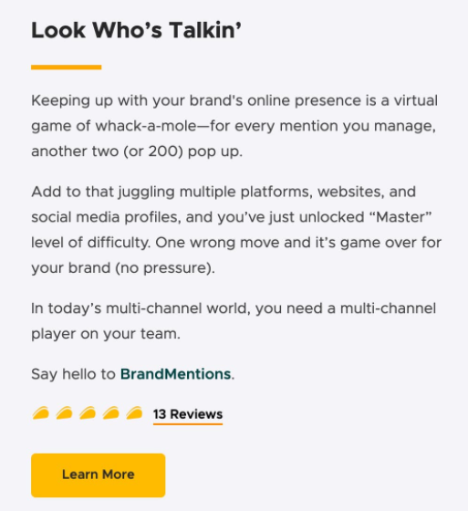 BrandMentions sales copy example Simplified AI