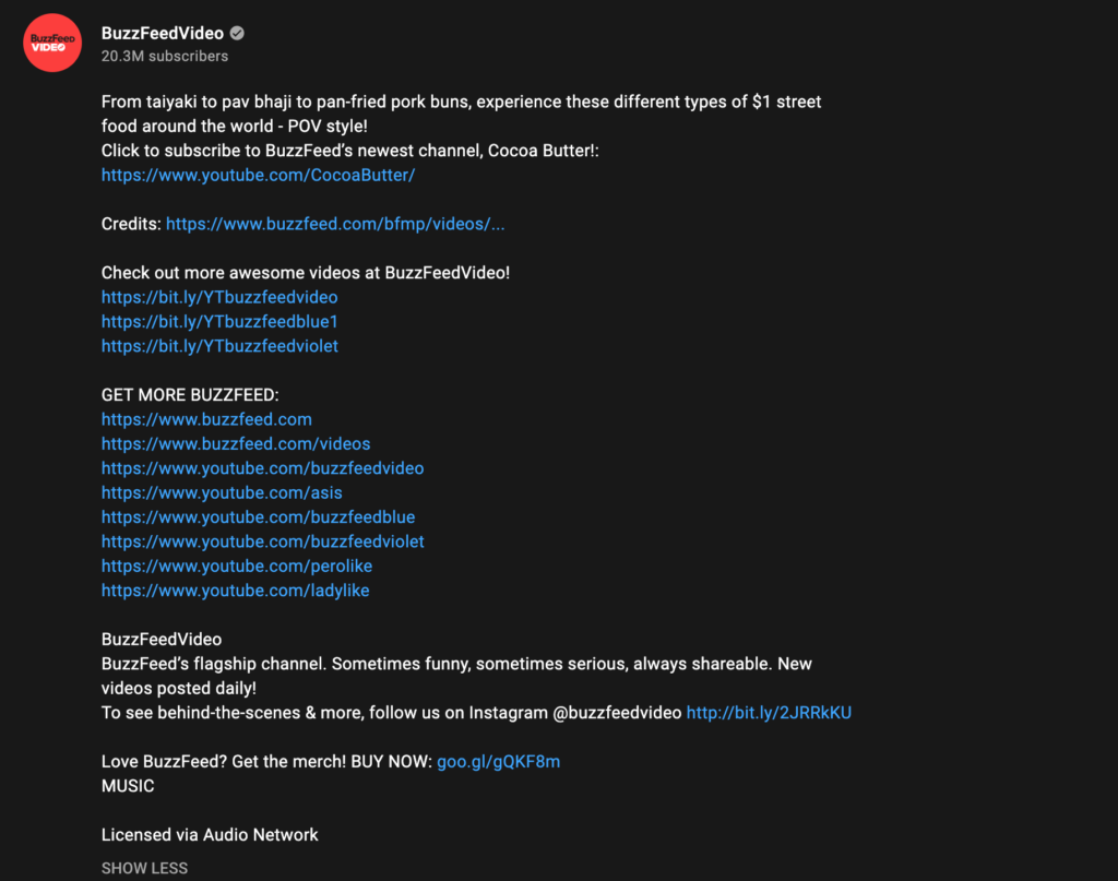 Example of Youtube Video Description-BuzzFeed Video