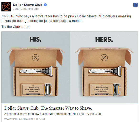 Facebook ad example-Dollar Shave Club Facebook ad example-Dollar Shave Club