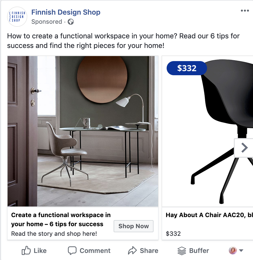Facebook ad headlines-ask a aquestion-finnish-design-shop-ad