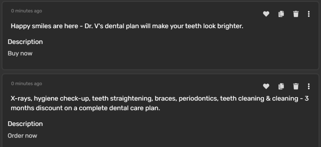 Simplified AI Promotional Ad generator Example dental clinic