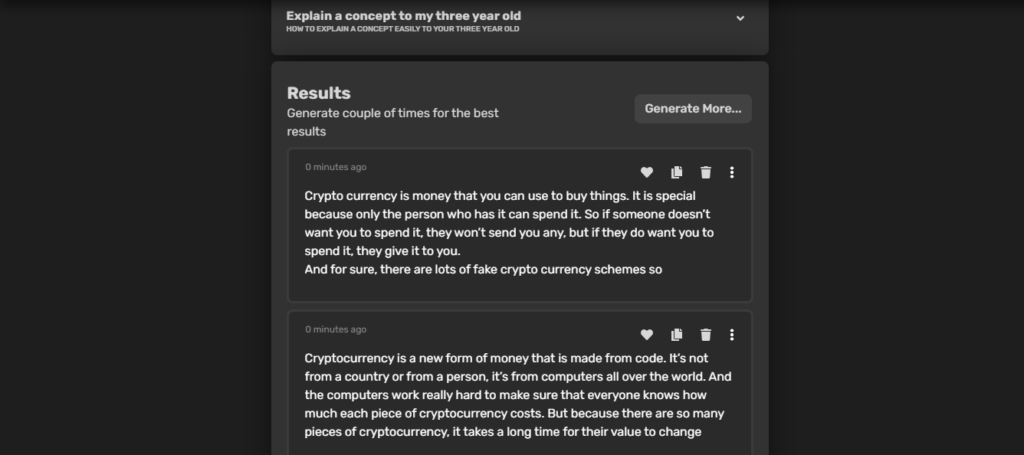 explain a concept-three year old Copy AI Sentence simplifierr example crypto currency