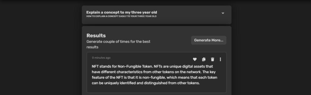 explain a concept-three year old Copy AI Sentence simplifier example nft
