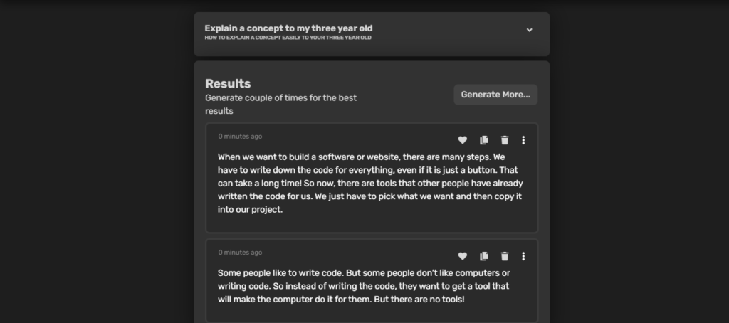 explain a concept-three year old Copy AI Sentence simplifier example no code