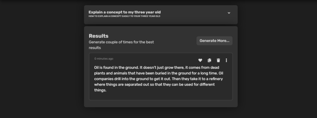 explain a concept-three year old Copy AI Sentence simplifier example oil and gas