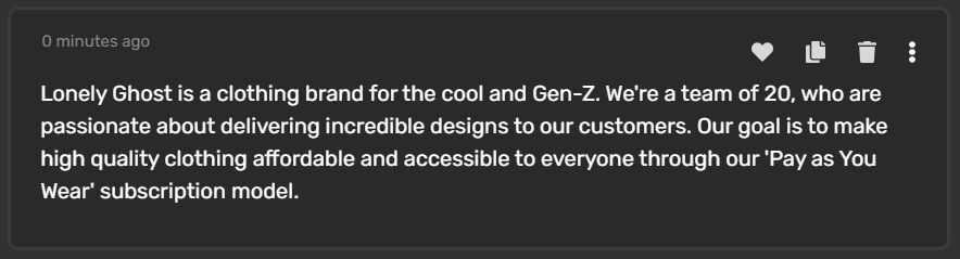company bio-lonely ghost example