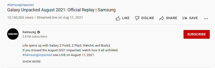 youtube title-samsung
