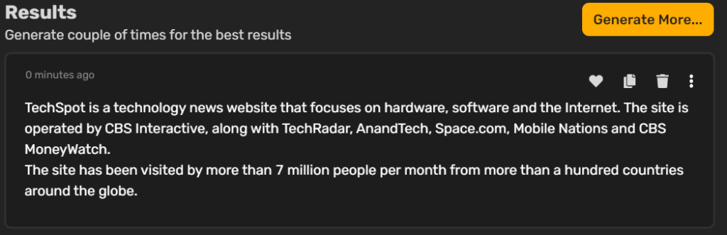 TechSpot example-ai text generator-product description TechSpot example-ai text generator-product description