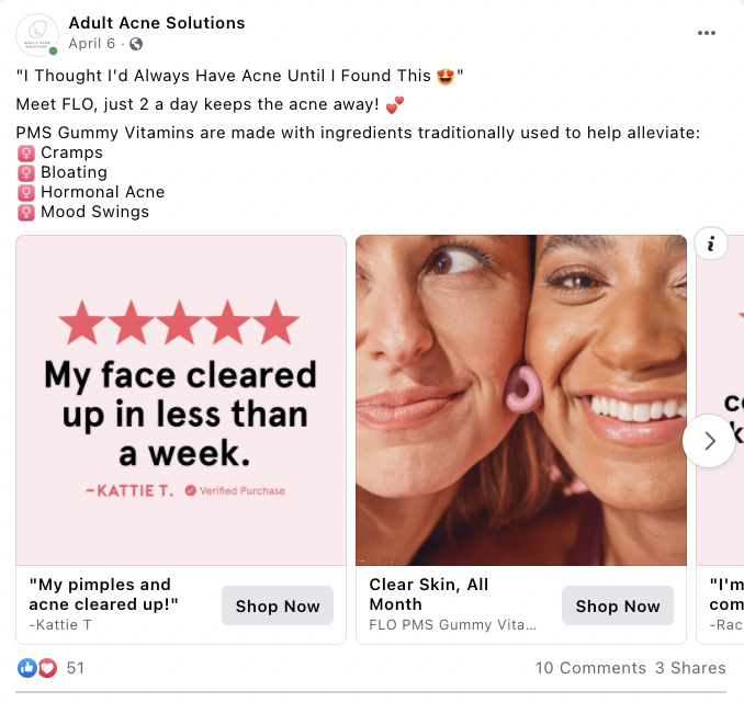 facebook ad headline-clear cta-adult acne solutions